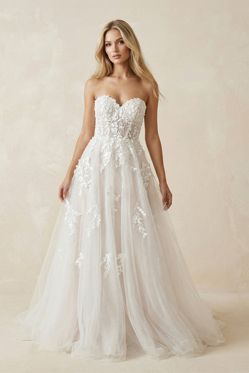 Sweetheart Spaghetti Straps Tulle A-Line With Train Wedding Dress– Wedding Dresses by KissProm | Available at KissProm