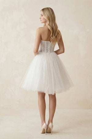 Sweetheart Tulle A - Line Midi Wedding Dress with Watteau Train in Ivory - KissProm Wedding Dresses