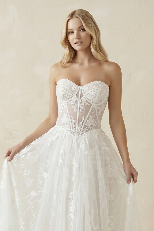 Charming A-Line Strapless Tulle Lace Wedding Dresses – Wedding Dresses by KissProm | Available at KissProm