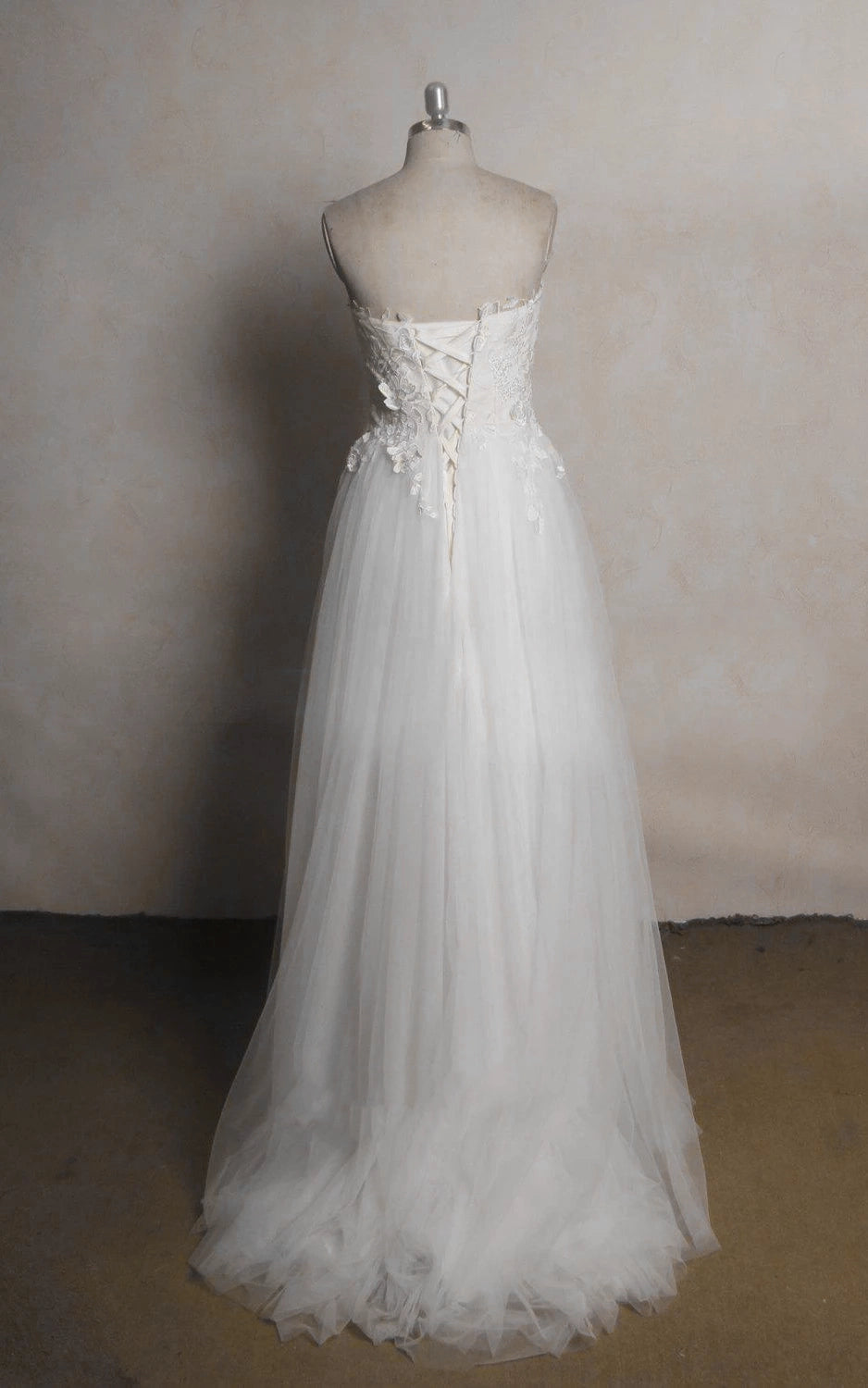 Sweetheart Tulle Lace Satin Wedding Dress With Beading - KissProm