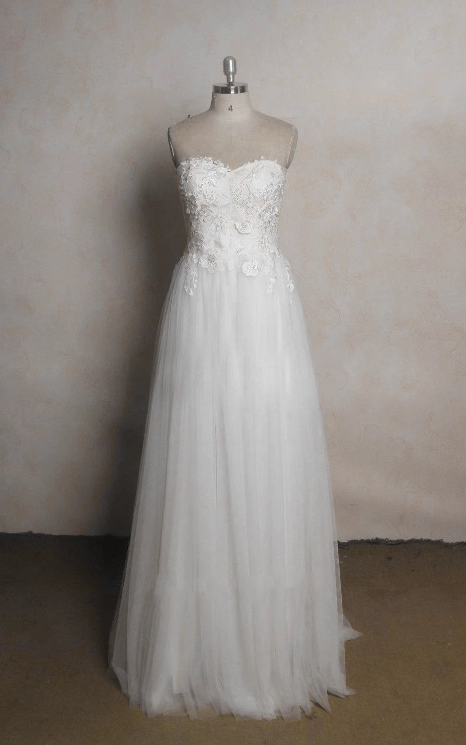 Sweetheart Tulle Lace Satin Wedding Dress With Beading - KissProm