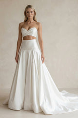 Charming A Line Two Piece Sweetheart Satin Wedding Dresses