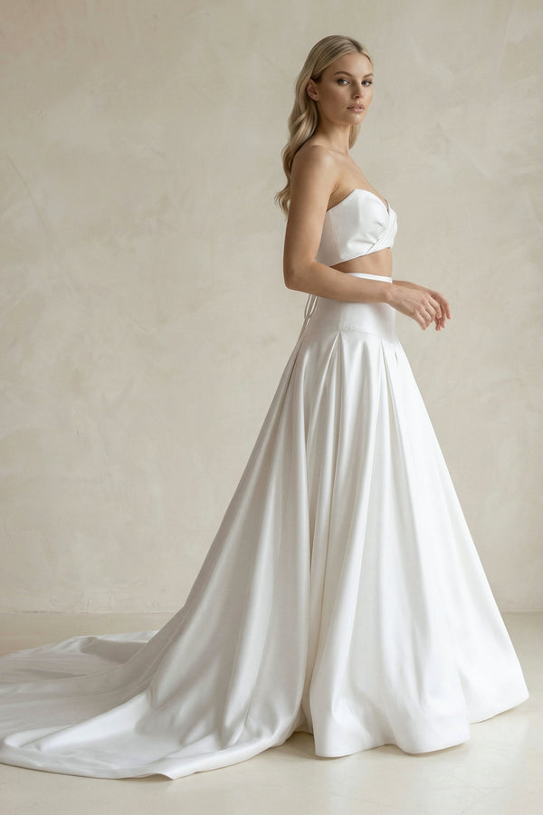 Charming A Line Two Piece Sweetheart Satin Wedding Dresses