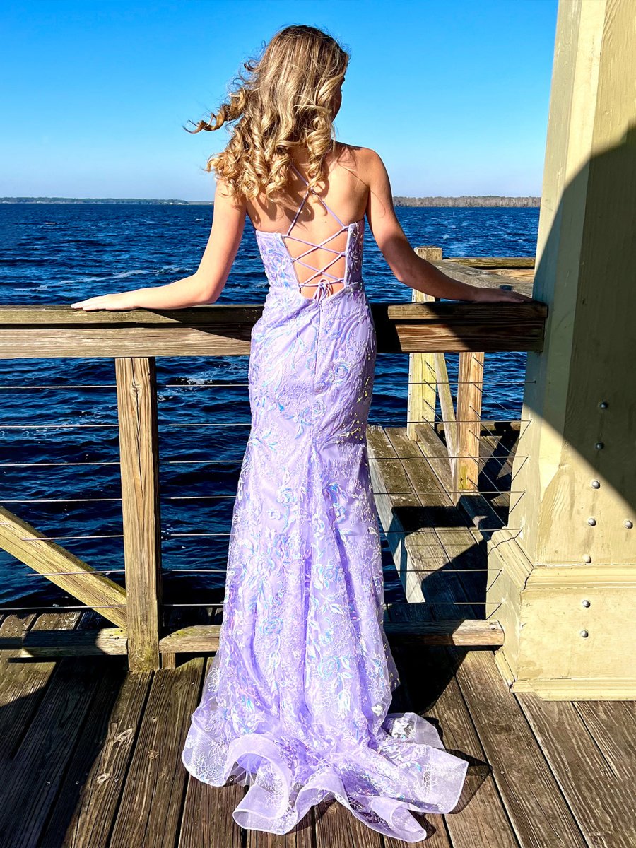 Sylvia Lilac Mermaid Scoop Lace Prom Dress with Lace-up Open back