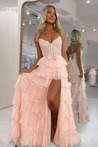 Syrina | Pink - Strapless A Line Chiffon Tiered Prom Dresses With Bow - KissProm
