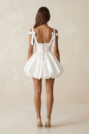 Taffeta A - line Square Neck Mini Wedding Dress in White - KissProm Wedding Dresses