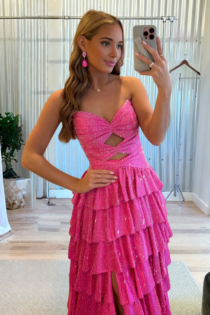 Tahlia | Yellow - Strapless A Line Satin Beaded Long Prom Dresses With Ruffles - KissProm