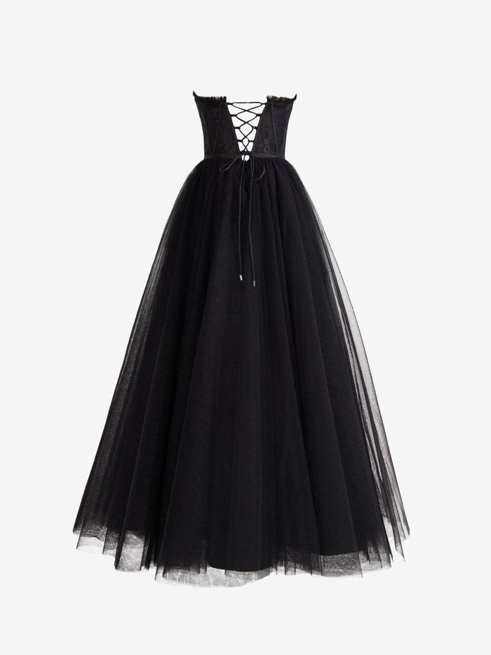 A-line Sweetheart Corset Tiered Dress With Slit Black main image 1
