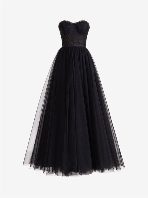 A-Line Sweetheart Corset Tiered Ruffle Long Prom Dresses with Floral Print Tulle Ball Gown