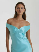 KissProm-Talulla Aqua Off The Shoulder Sheath Satin Long Prom Dress