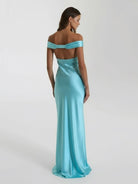 KissProm-Talulla Aqua Off The Shoulder Sheath Satin Long Prom Dress