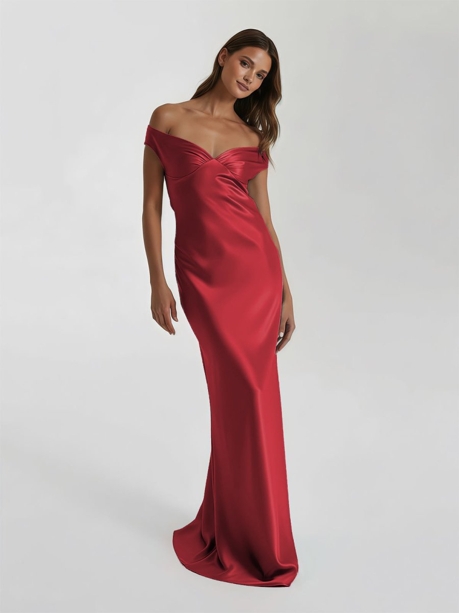 Talulla | Aqua Off The Shoulder Sheath Satin Long Prom Dress - KissProm