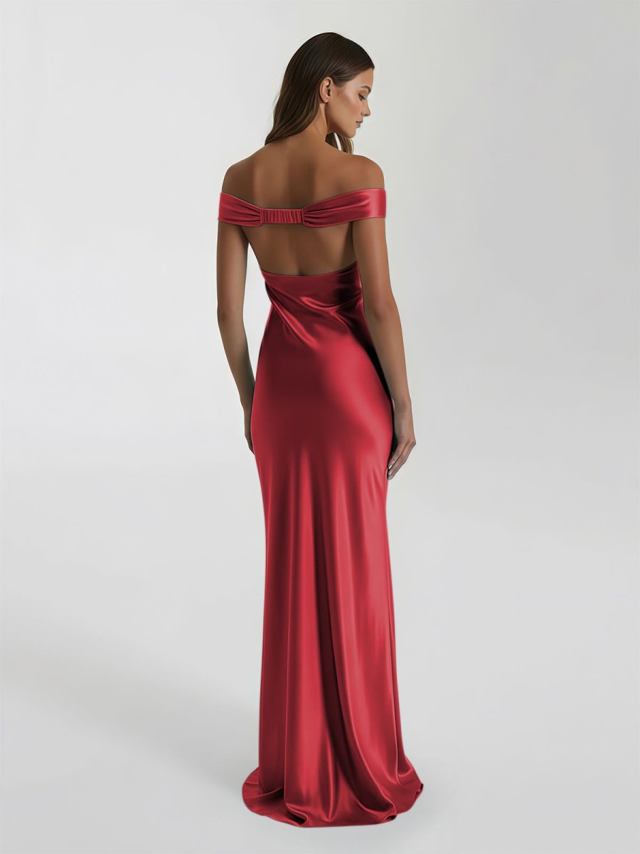 Talulla | Aqua Off The Shoulder Sheath Satin Long Prom Dress - KissProm