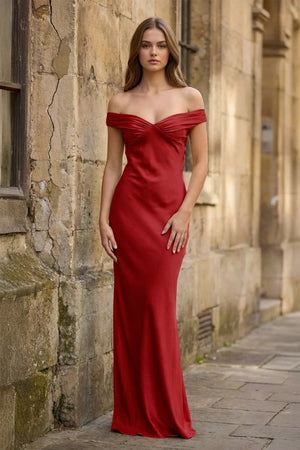 Aqua Off The Shoulder Sheath Satin Long Prom Dress - KissProm