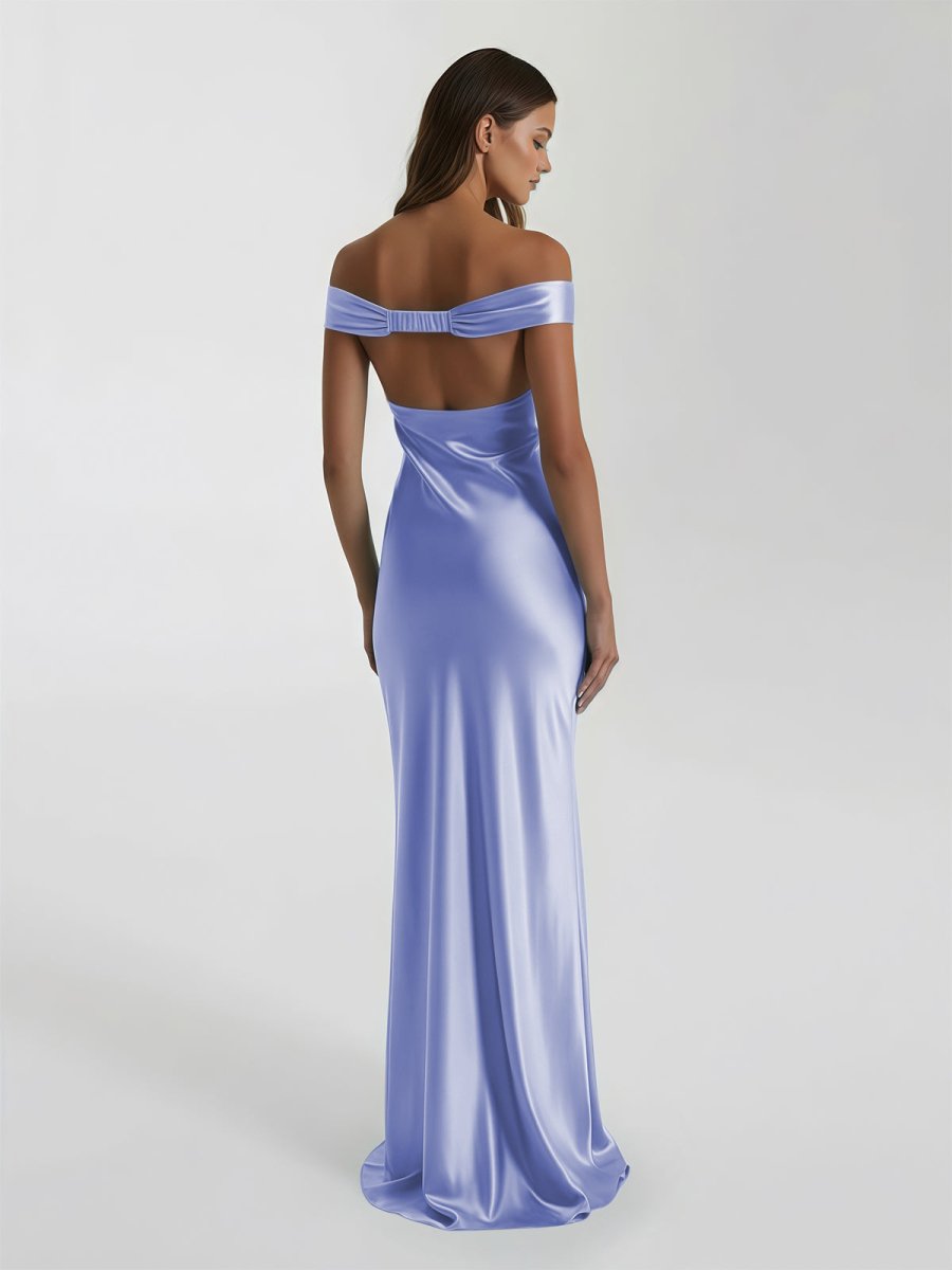 Talulla | Aqua Off The Shoulder Sheath Satin Long Prom Dress - KissProm