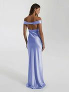 Talulla | Aqua Off The Shoulder Sheath Satin Long Prom Dress - KissProm