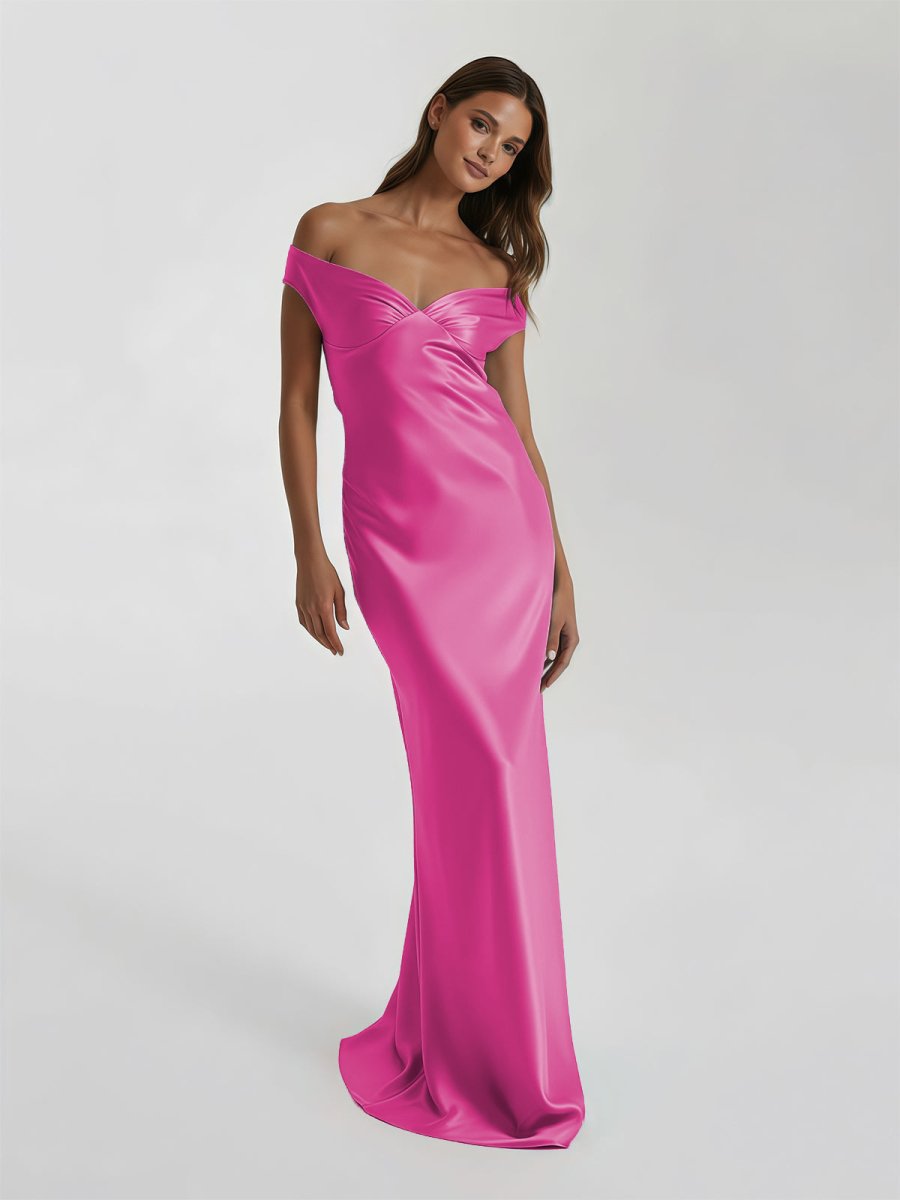 Talulla | Aqua Off The Shoulder Sheath Satin Long Prom Dress - KissProm