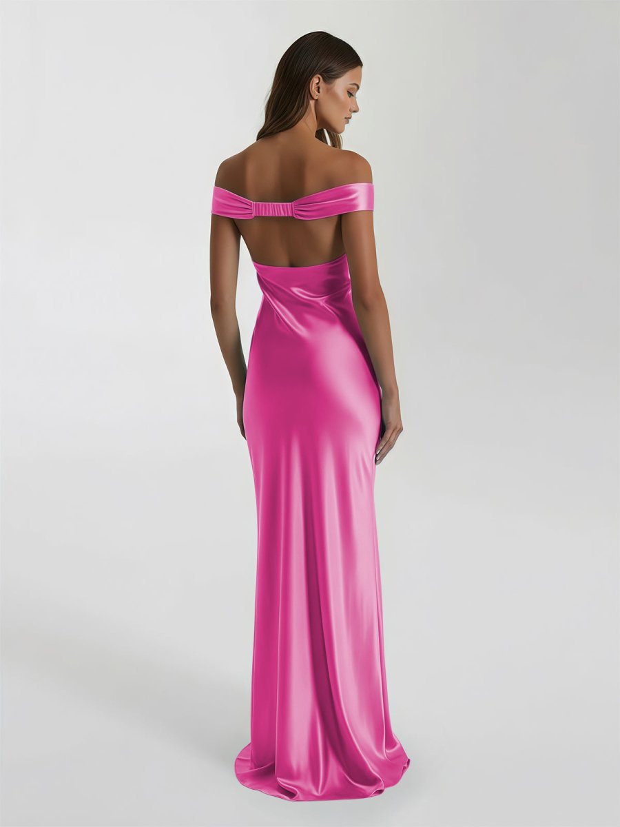 Talulla | Aqua Off The Shoulder Sheath Satin Long Prom Dress - KissProm