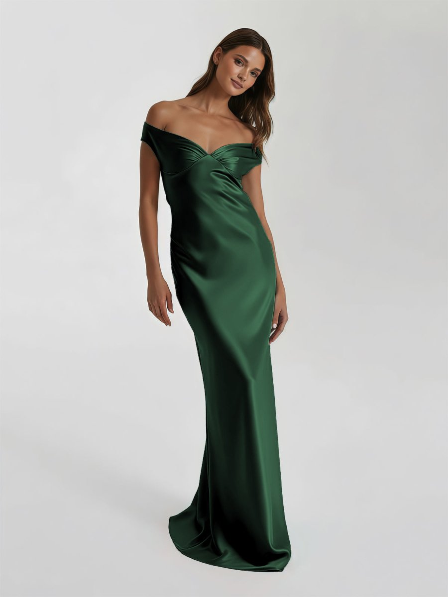 Talulla | Aqua Off The Shoulder Sheath Satin Long Prom Dress - KissProm