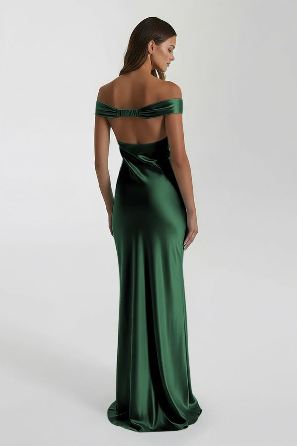 Aqua Off The Shoulder Sheath Satin Long Prom Dress – Prom Dresses by KissProm | Available at KissProm