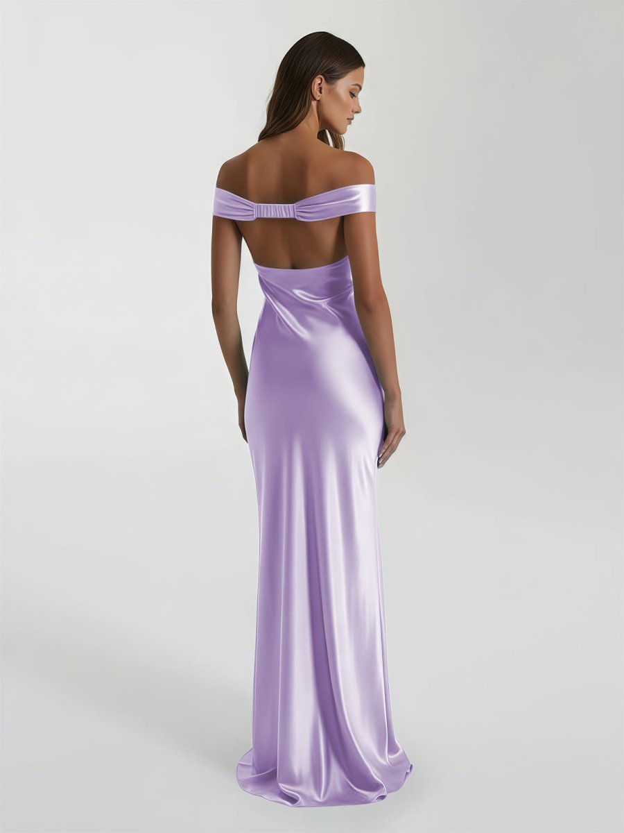 Talulla | Aqua Off The Shoulder Sheath Satin Long Prom Dress - KissProm