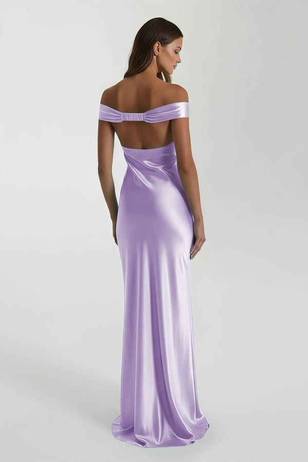Aqua Off The Shoulder Sheath Satin Long Prom Dress – Prom Dresses by KissProm | Available at KissProm