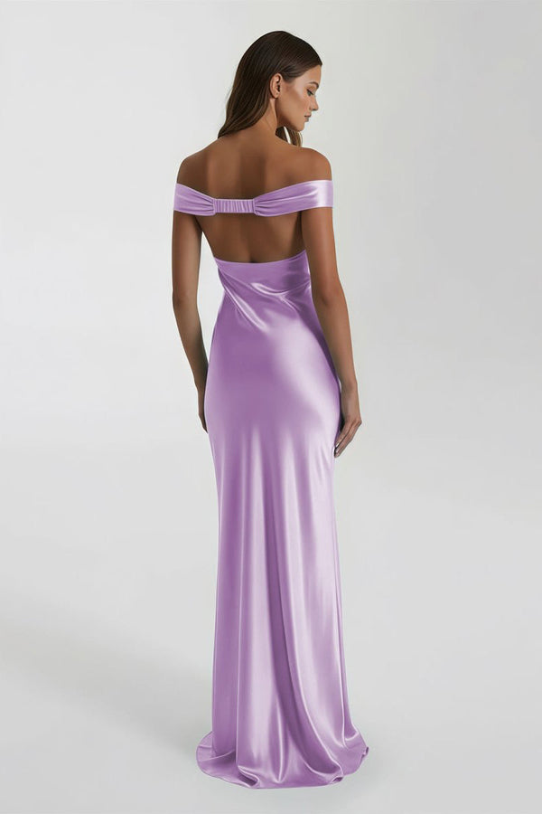 off the shoulder aqua open back sheath long dress Aqua Off The Shoulder Sheath Satin Long Prom Dress