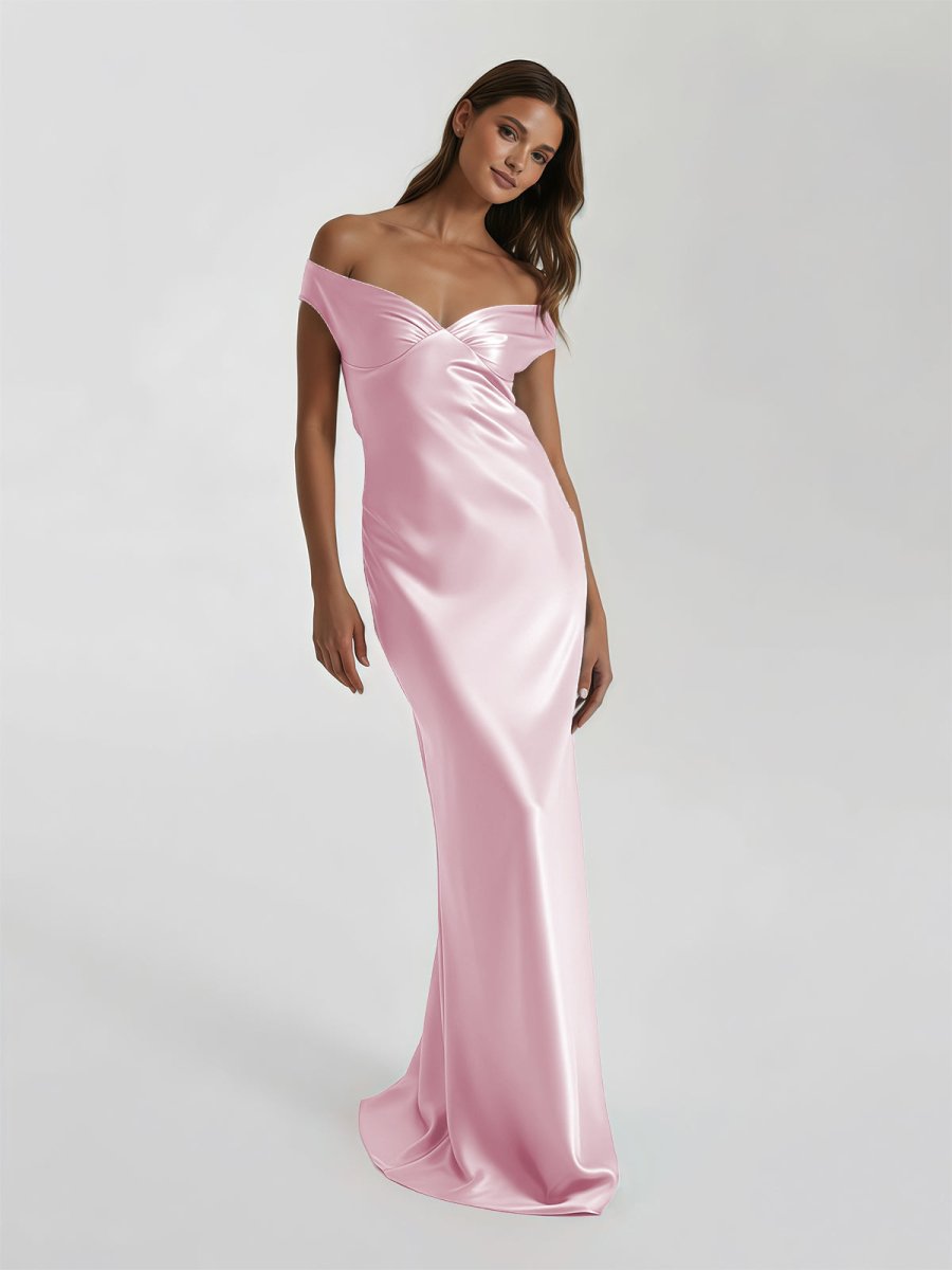 Talulla | Aqua Off The Shoulder Sheath Satin Long Prom Dress - KissProm