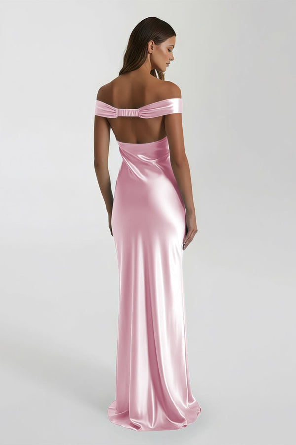 Aqua Off The Shoulder Sheath Satin Long Prom Dress – Prom Dresses by KissProm | Available at KissProm