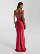 Talulla | Aqua Off The Shoulder Sheath Satin Long Prom Dress - KissProm