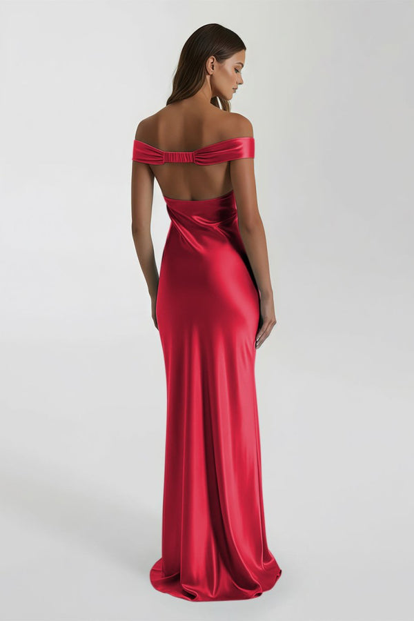 Aqua Off The Shoulder Sheath Satin Long Prom Dress – Prom Dresses by KissProm | Available at KissProm