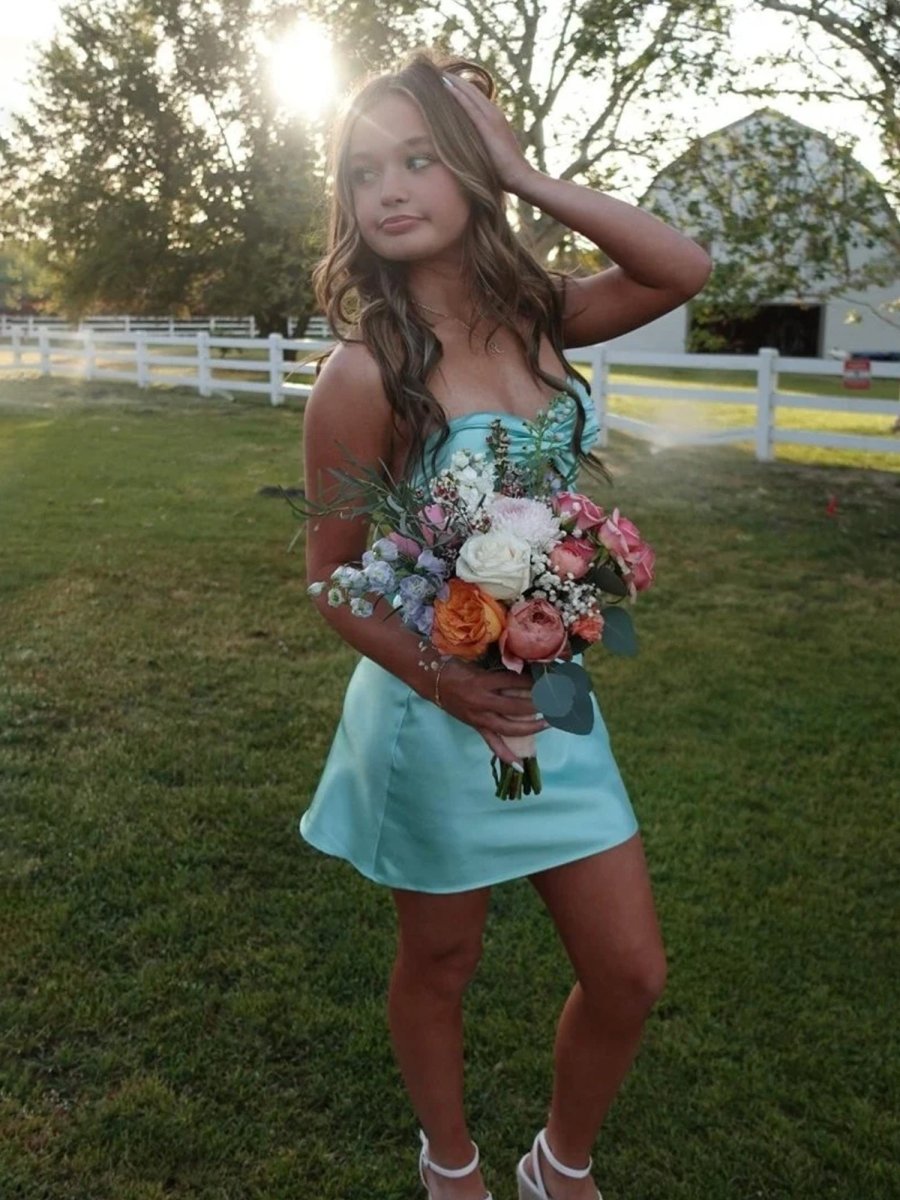 Talyra | Aqua - Strapless A Line Short Homecoming Dress With Keyhole