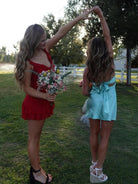 Talyra | Aqua - Strapless A Line Short Homecoming Dress With Keyhole