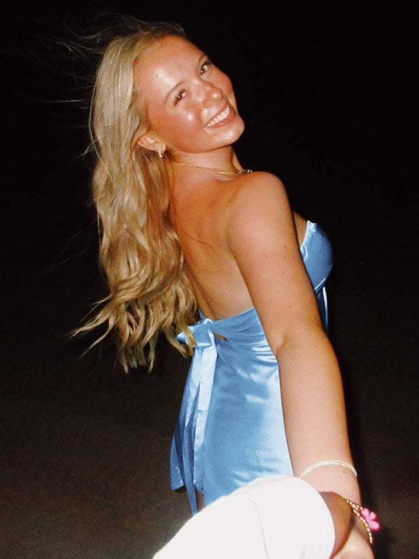 Talyra | Blue - Strapless A Line Short Homecoming Dress With Keyhole