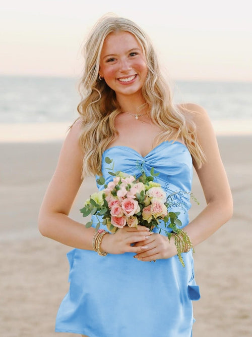 Talyra | Blue - Strapless A Line Short Homecoming Dress With Keyhole