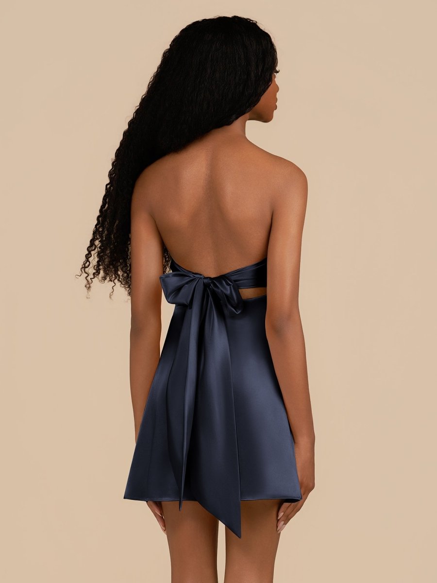 Talyra | Navy Blue - Strapless A Line Short Homecoming Dress With Keyhole