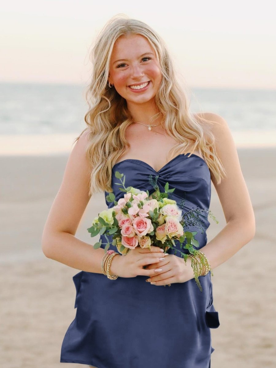 Talyra | Navy Blue - Strapless A Line Short Homecoming Dress With Keyhole