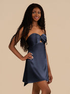 Talyra | Navy Blue - Strapless A Line Short Homecoming Dress With Keyhole