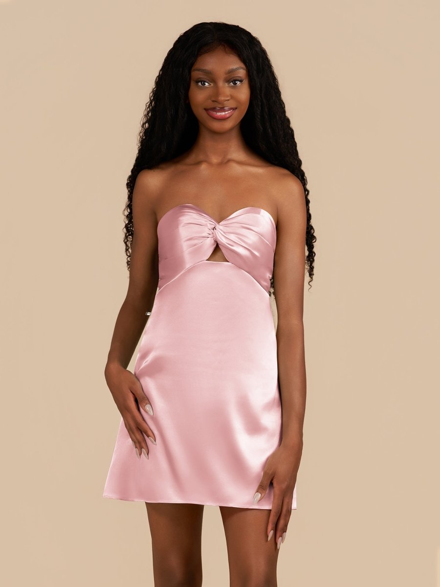 Pink - Strapless A Line Short Homecoming & Cocktail Dresses With Keyhole Pink / 18 Pink - Strapless A Line Short Homecoming & Cocktail Dresses With Keyhole Pink / 18