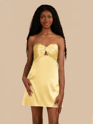 Yellow - Strapless A Line Short Homecoming & Cocktail Dresses With Keyhole, Yellow / 4 Yellow - Strapless A Line Short Homecoming & Cocktail Dresses With Keyhole, Yellow / 4