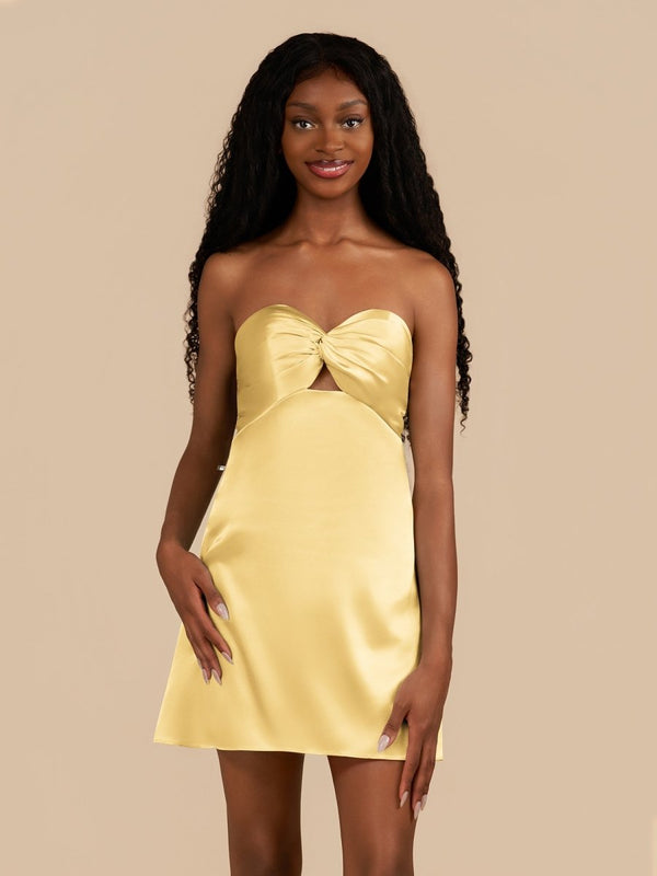 Yellow - Strapless A Line Short Homecoming & Cocktail Dresses With Keyhole Yellow / 4