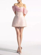 Tanith | Pink - A Line Off The Shoulder Corset Short Homecoming Dresses
