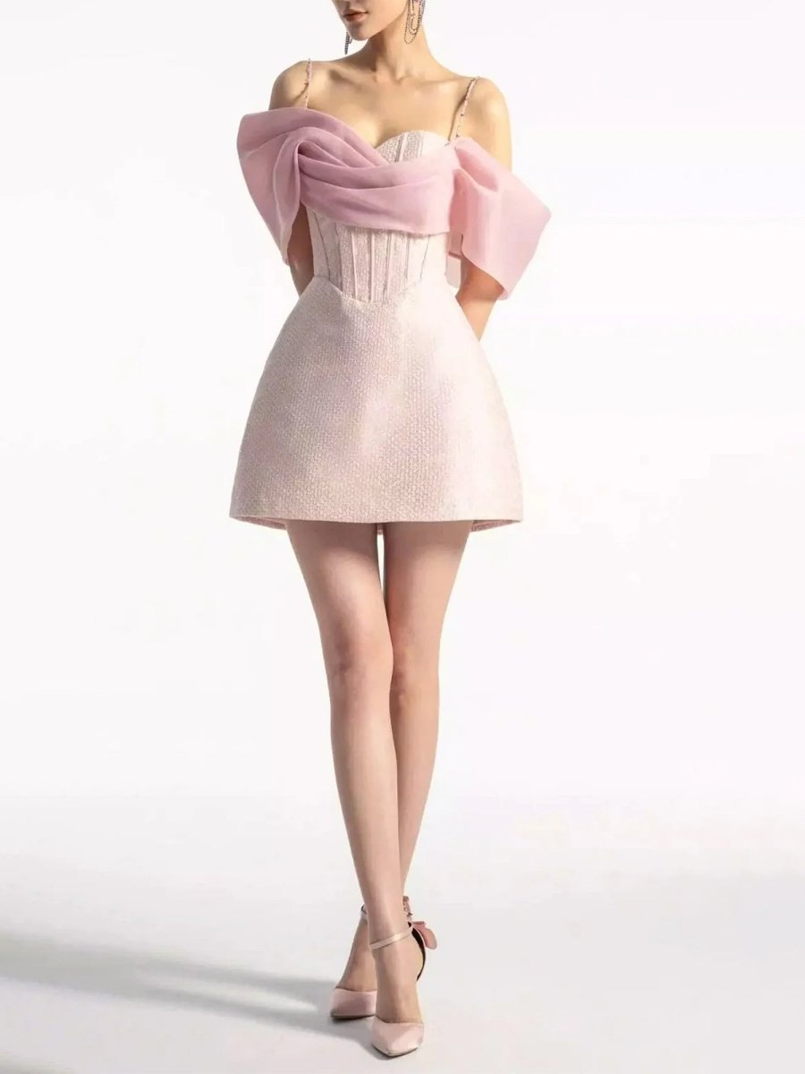 Tanith | Pink - A Line Off The Shoulder Corset Short Homecoming Dresses