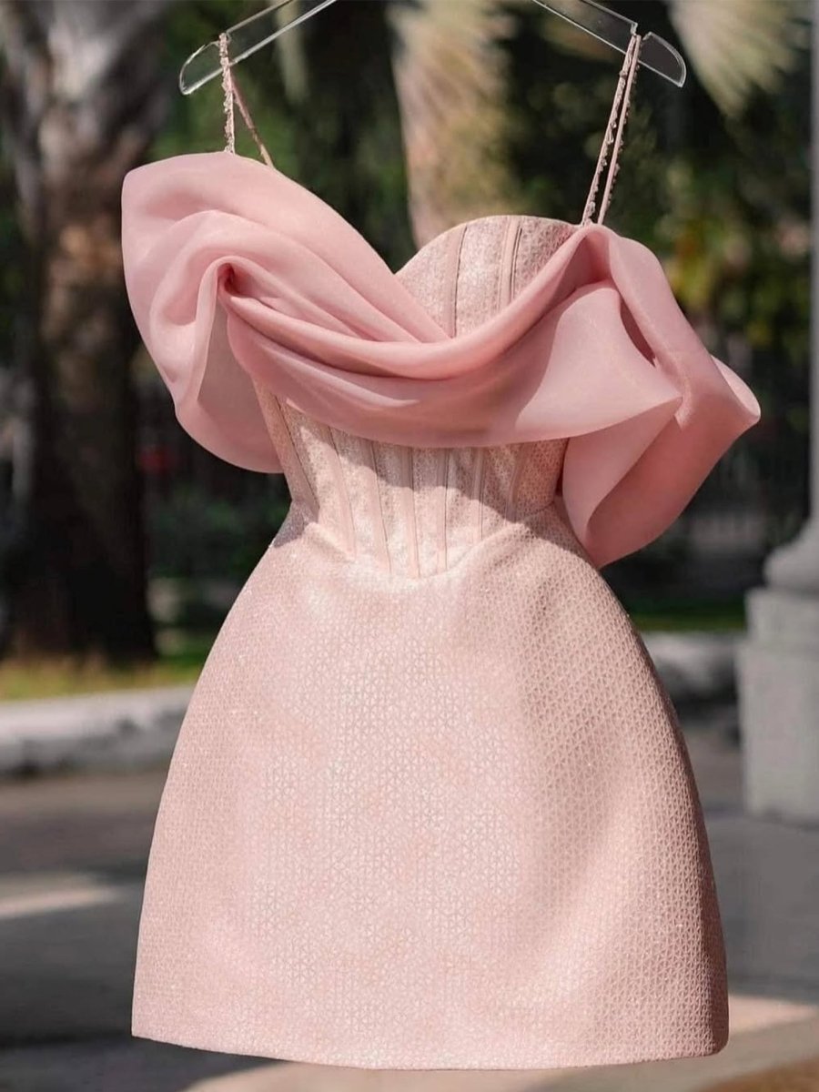 Tanith | Pink - A Line Off The Shoulder Corset Short Homecoming Dresses