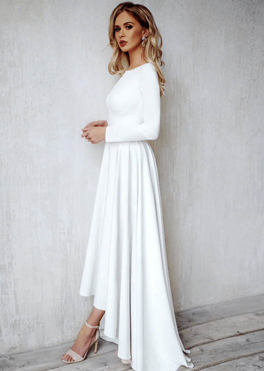 Long Sleeves Mermaid Satin Open Back Wedding Dresses