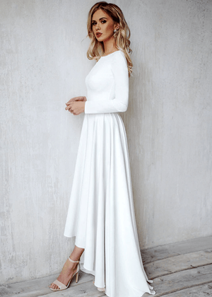 Long Sleeves Mermaid Satin Open Back Wedding Dresses