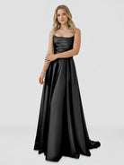 Tanzie | Strapless Sage Green Satin A - line Long Prom Dress With Slit - KissProm