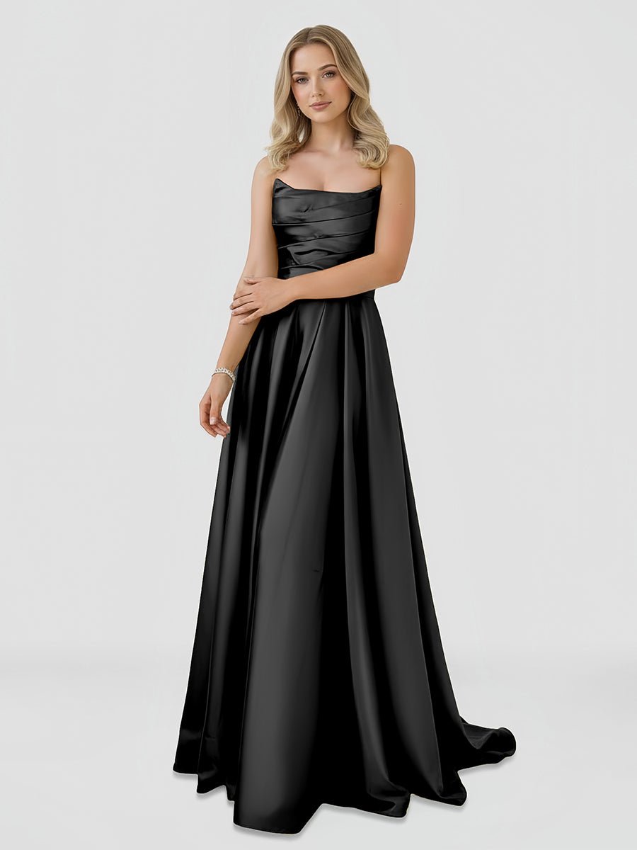 Tanzie | Strapless Sage Green Satin A - line Long Prom Dress With Slit - KissProm