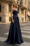 Strapless Sage Green Satin A - line Long Prom Dress With Slit - KissProm