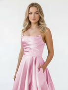 Tanzie | Strapless Sage Green Satin A - line Long Prom Dress With Slit - KissProm